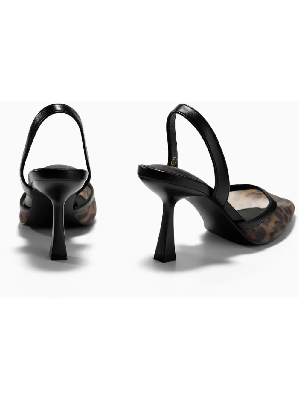 Women Leopard Mesh Comfortable Slingback Closed Pointed Toe Stiletto Kitten Heel